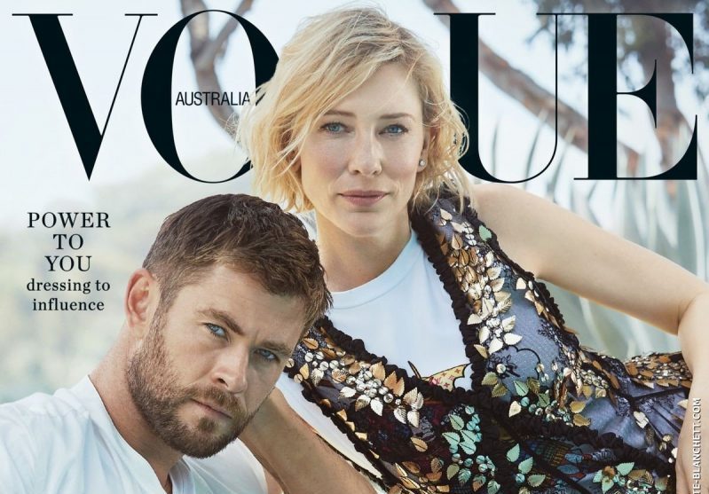 Cate Blanchett & Chris Hemsworth on the cover of the November 2017 issue of Vogue Australia