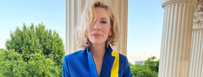 Cate Blanchett wears Grayscale Suit In Support Of UKRAINE and #UNHCR